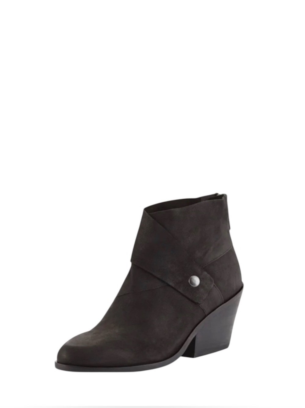 $285~EILEEN FISHER~Black Suede “TAG” Wrap & Snap Block Heel Ankle Booties~8/8.5